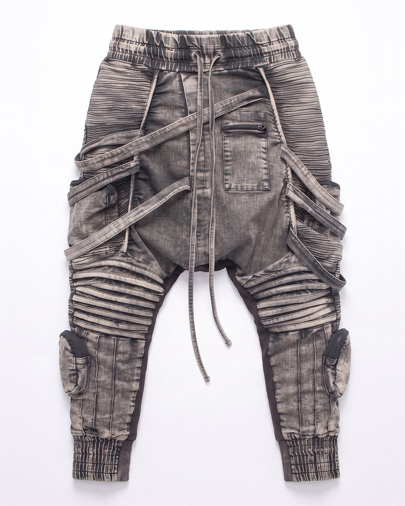 Wasteland Distressed Asymmetric Strap Multi-Cargo Pants