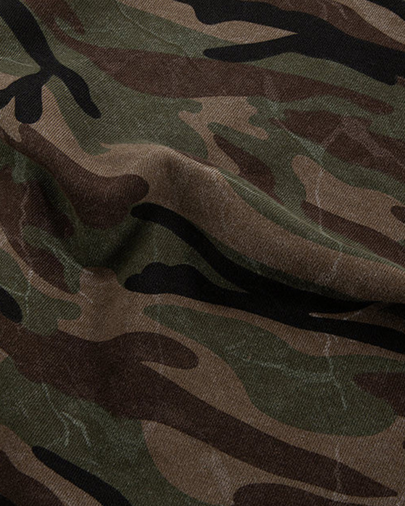 Washed Camo Oversized Curved Knee Shorts