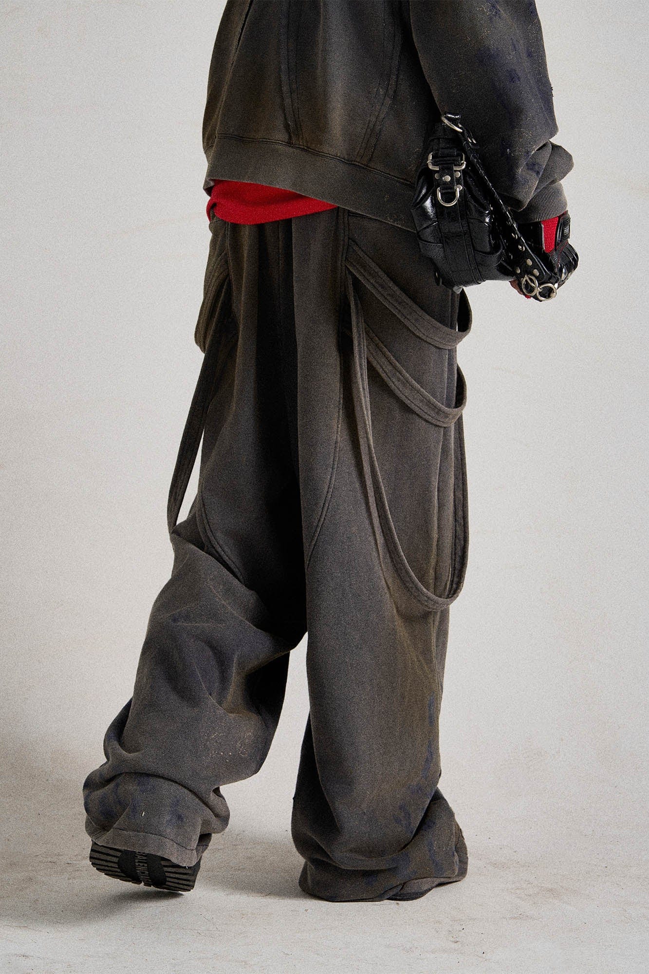 Spliced Multi-Strap Wide-Leg Sweatpants