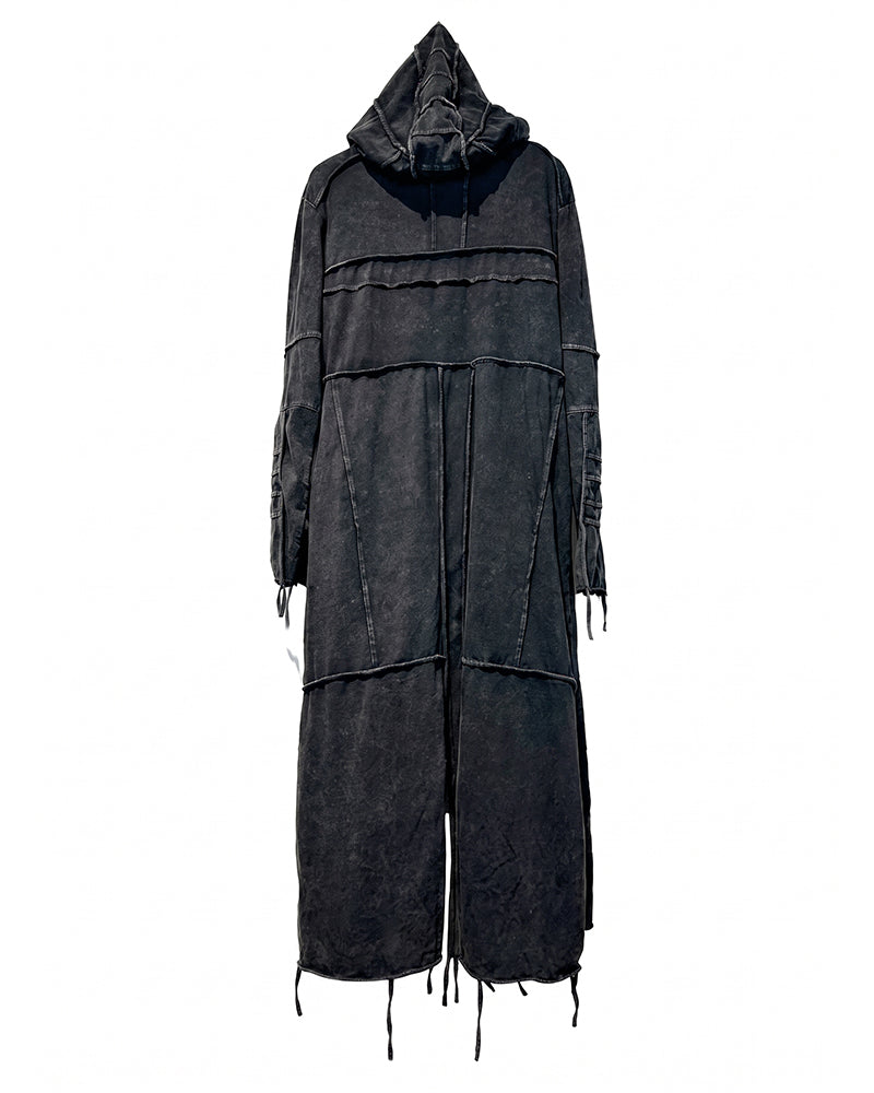 Post‑Apocalyptic Distressed Washed Hooded Duster Coat