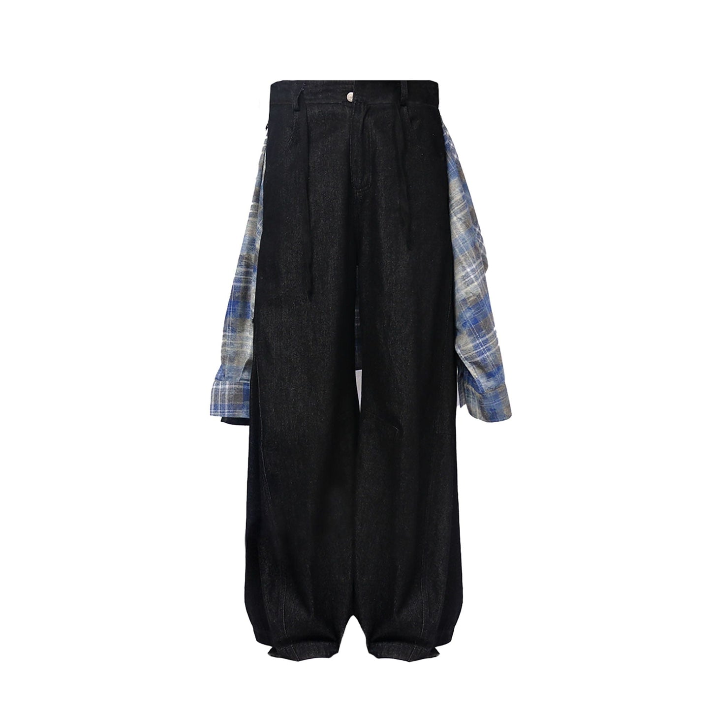 Detachable Plaid Flap Panel Wide-Leg Pants