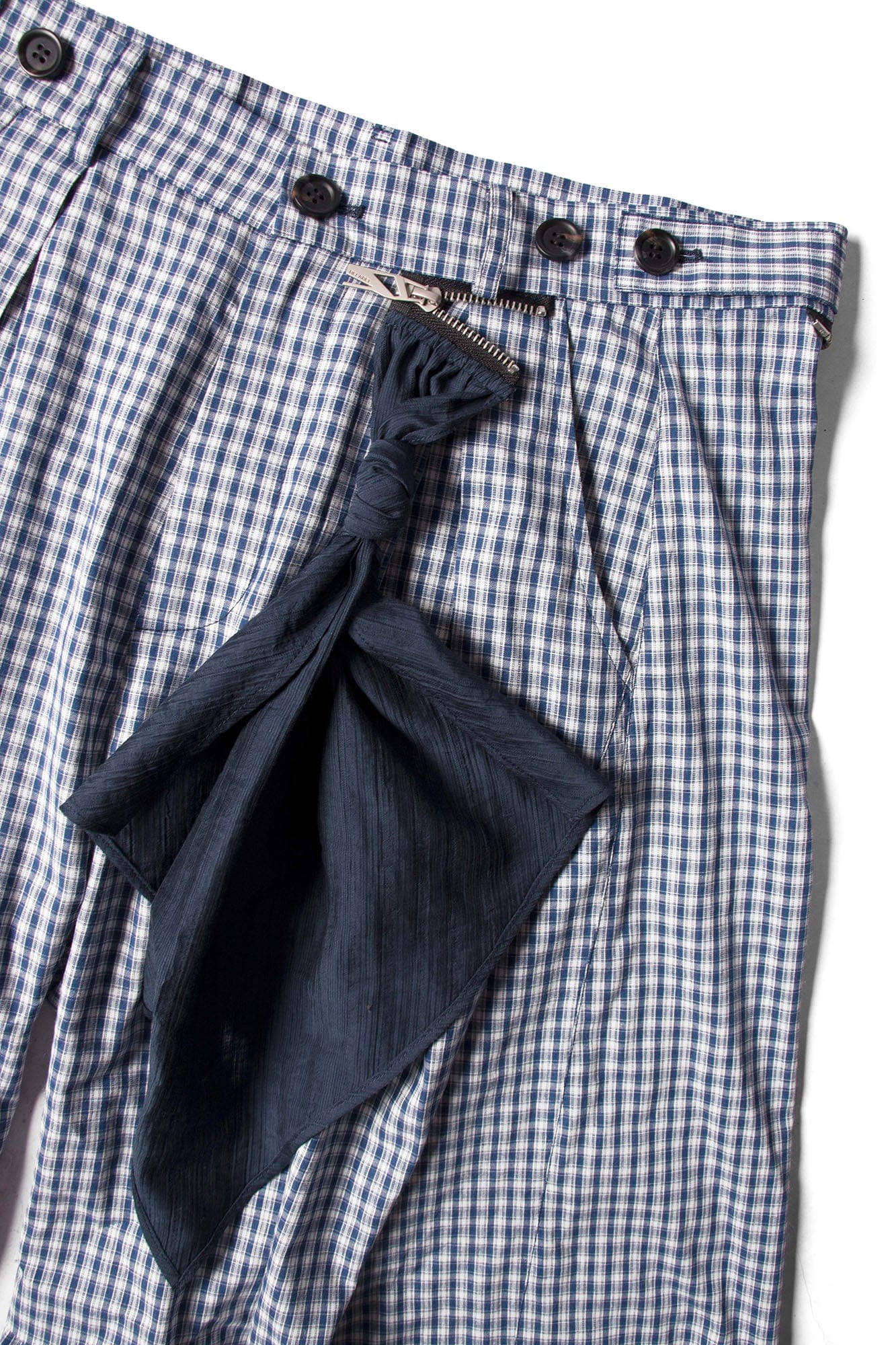 Detachable Scarf Grid Pleated Pants