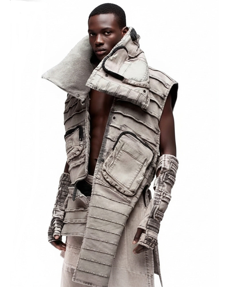 Wasteland Distressed High Neck Utility Vest