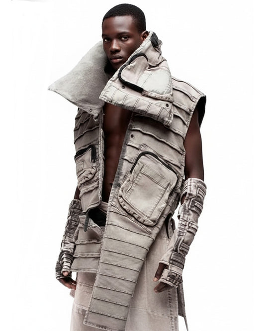 Wasteland Distressed High Neck Utility Vest