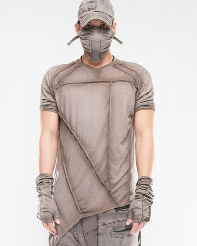Wasteland Avant-Garde Asymmetric Tie-Dye Ribbon T-Shirt