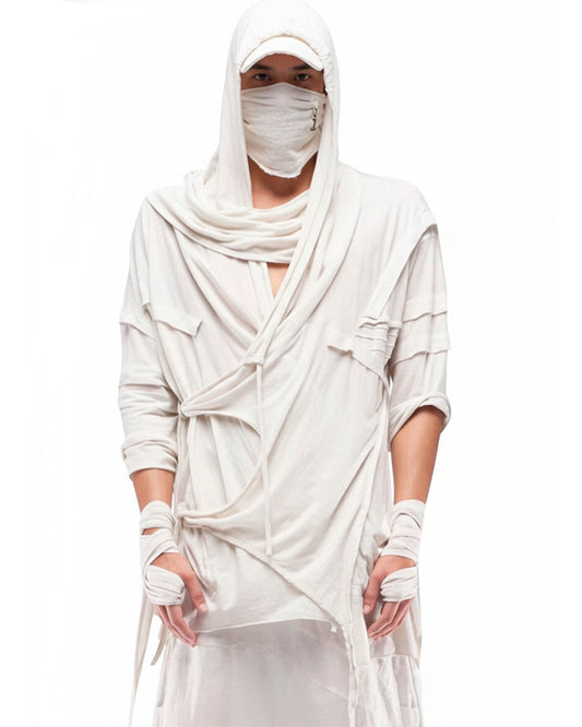 Wasteland Asymmetric Fringed Hooded T-Shirt