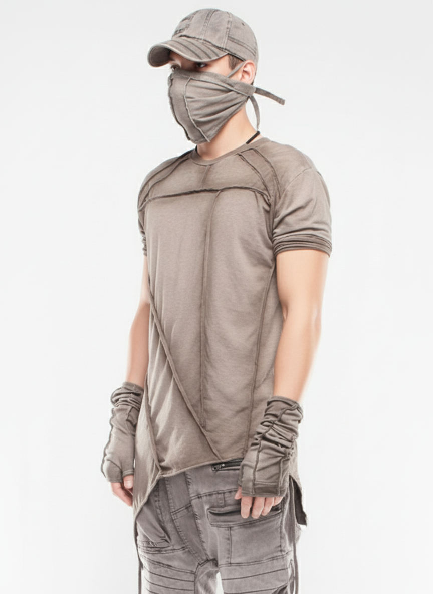 Wasteland Avant-Garde Asymmetric Tie-Dye Ribbon T-Shirt