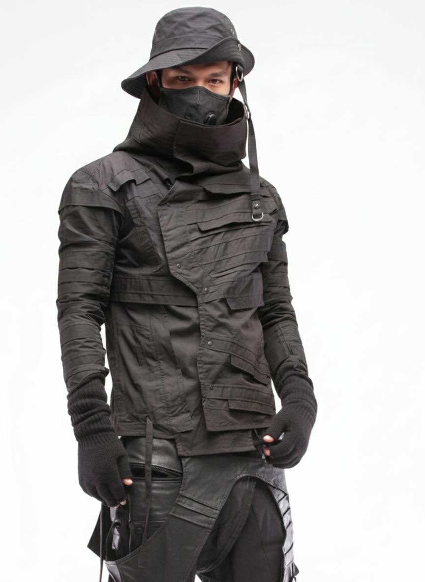Wasteland Asymmetric Pleated High-Neck Shirt