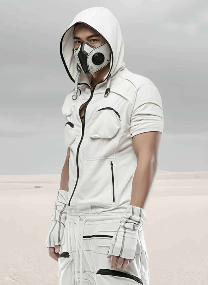 Wasteland Asymmetric 3D-Pocket Hooded T-Shirt