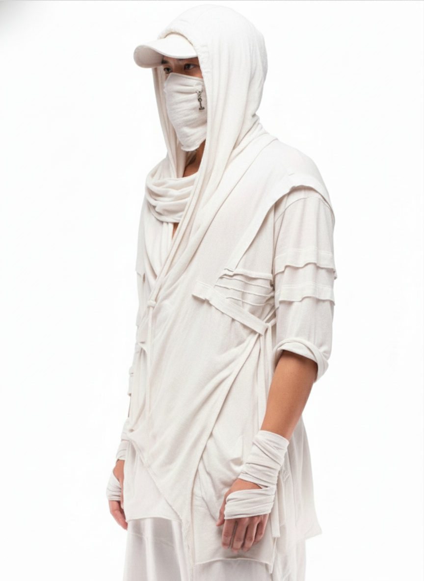 Wasteland Asymmetric Fringed Hooded T-Shirt