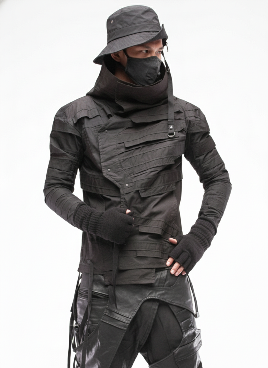 Wasteland Asymmetric Pleated High-Neck Shirt