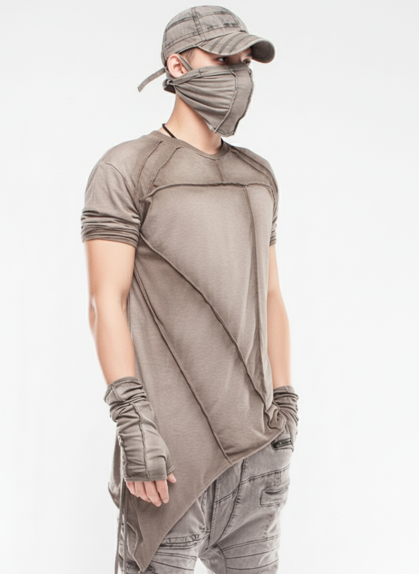 Wasteland Avant-Garde Asymmetric Tie-Dye Ribbon T-Shirt