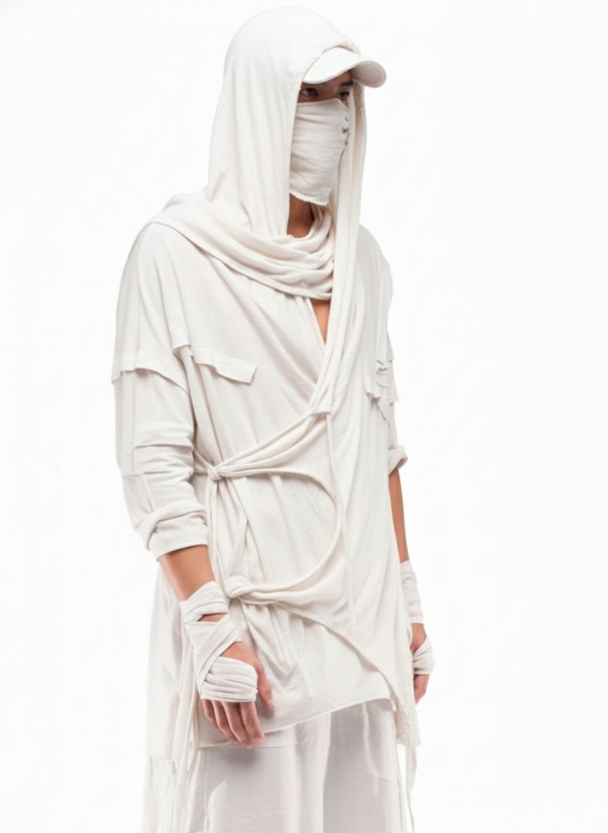 Wasteland Asymmetric Fringed Hooded T-Shirt