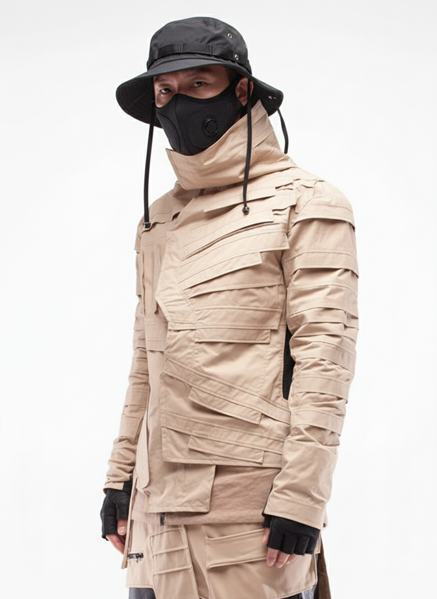 Wasteland Asymmetric Pleated High-Neck Shirt