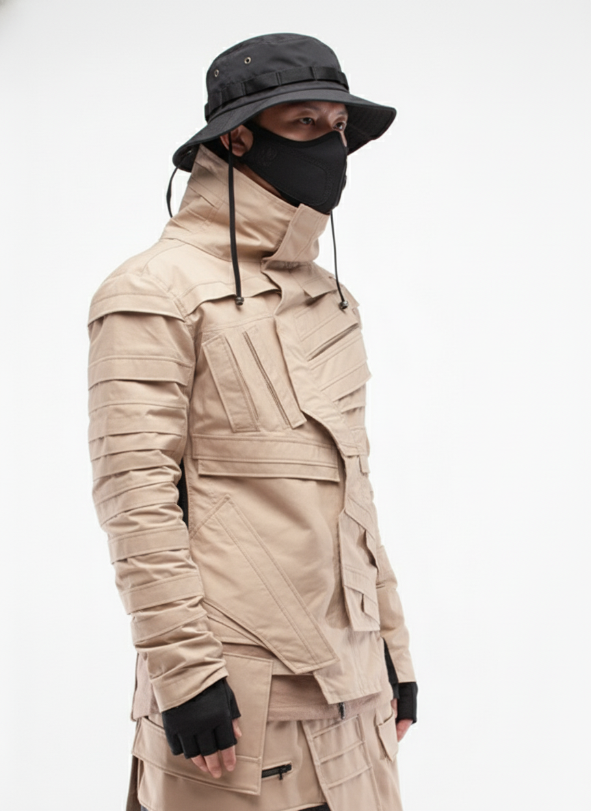 Wasteland Asymmetric Pleated High-Neck Shirt