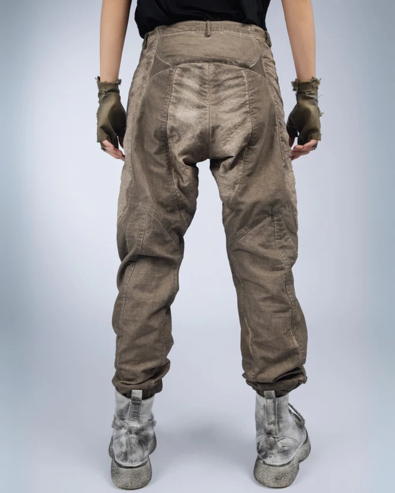 Post-Apocalyptic Wear Distressed Washed Patchwork Slim Cargo Pants