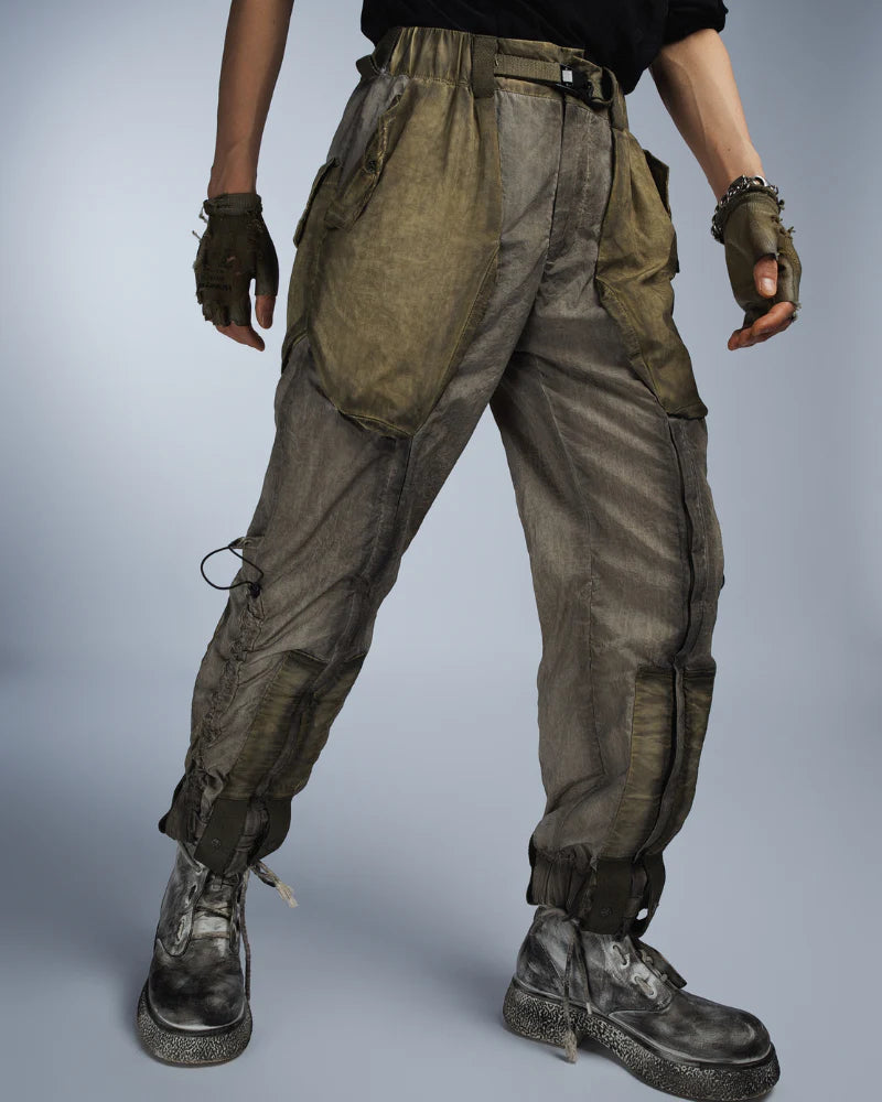 Post-Apocalyptic Dirty Dyed Cargo Zipper Pants
