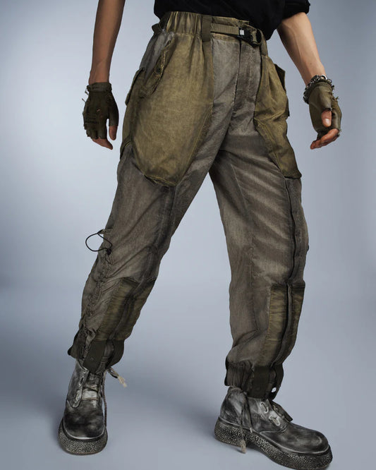 Post-Apocalyptic Dirty Dyed Cargo Zipper Pants