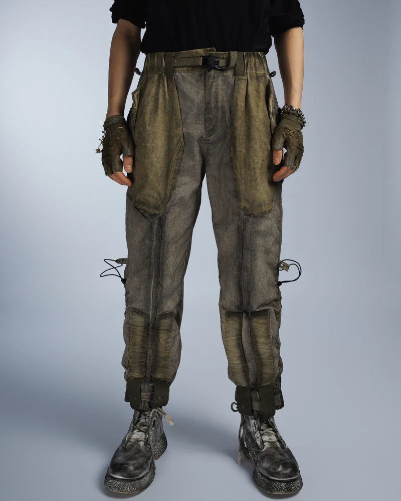 Post-Apocalyptic Dirty Dyed Cargo Zipper Pants
