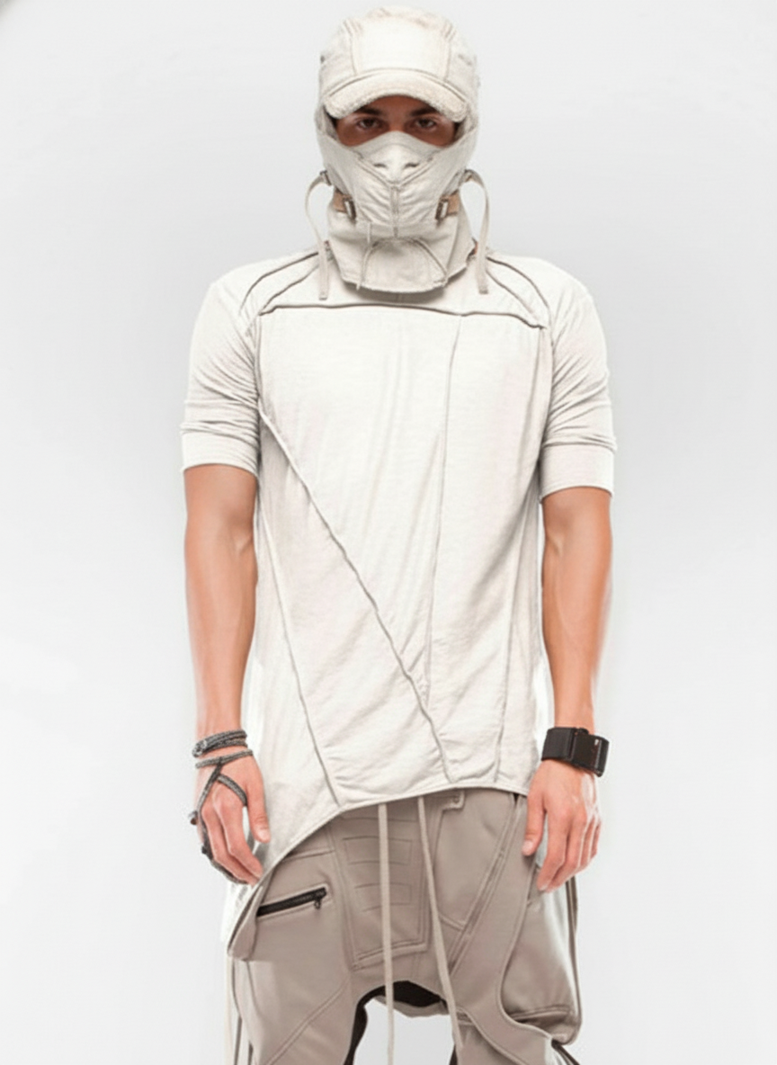 Wasteland Avant-Garde Asymmetric Tie-Dye Ribbon T-Shirt