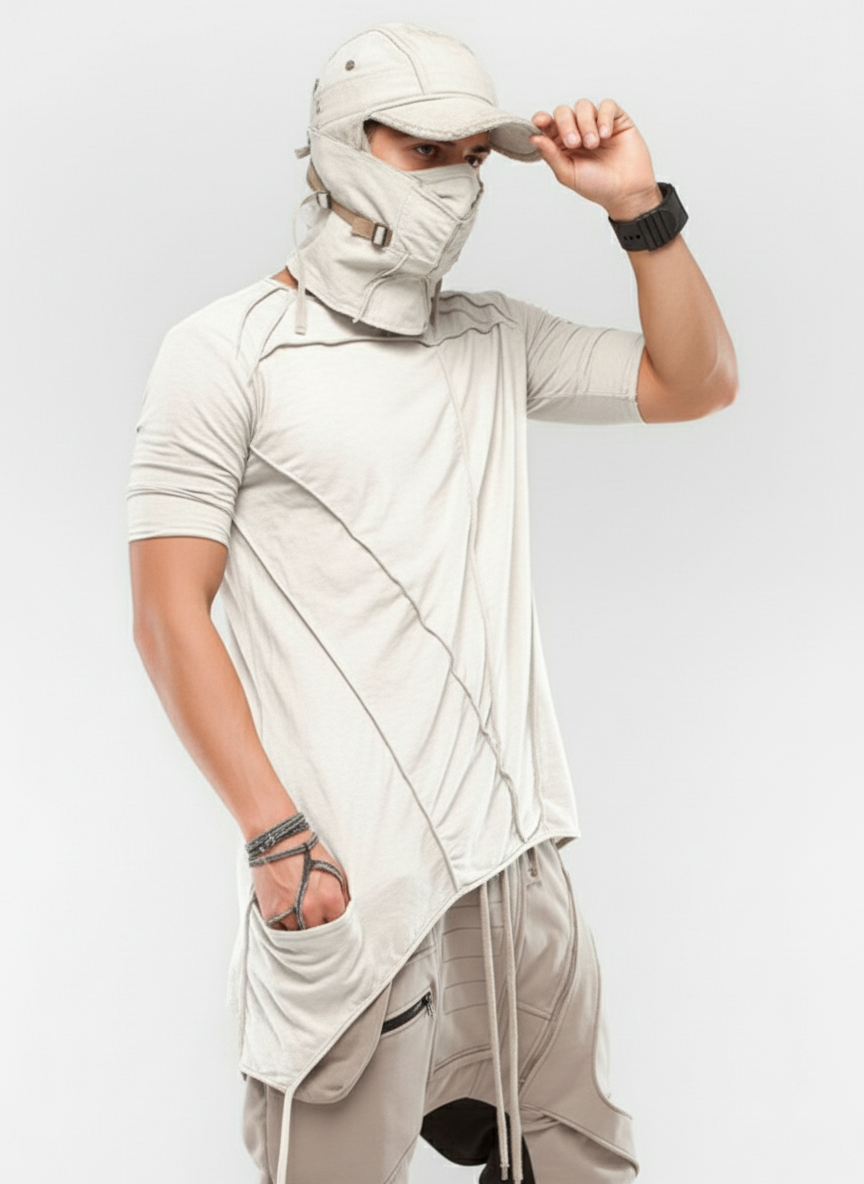 Wasteland Avant-Garde Asymmetric Tie-Dye Ribbon T-Shirt