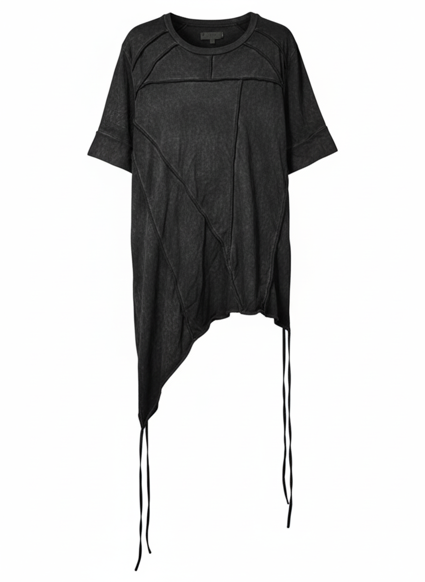 Wasteland Avant-Garde Asymmetric Tie-Dye Ribbon T-Shirt