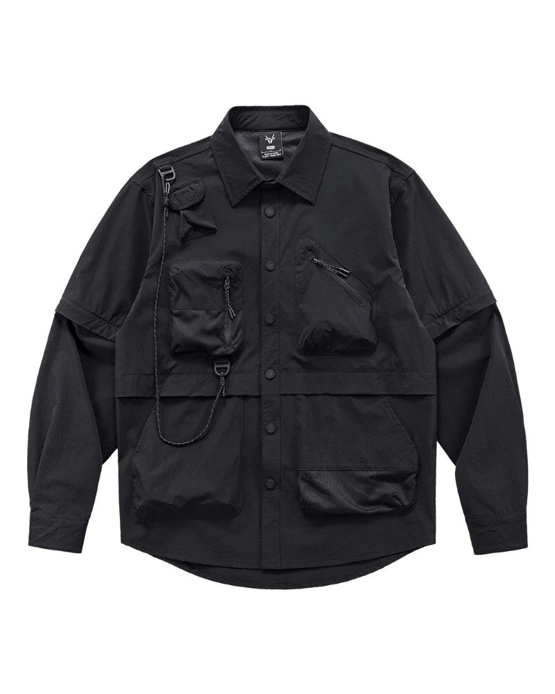 Functional Detachable Sleeve Patchwork Shirt