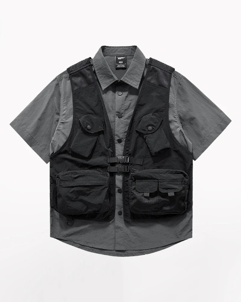 Functional Fake Two-Piece Short Sleeve Shirt