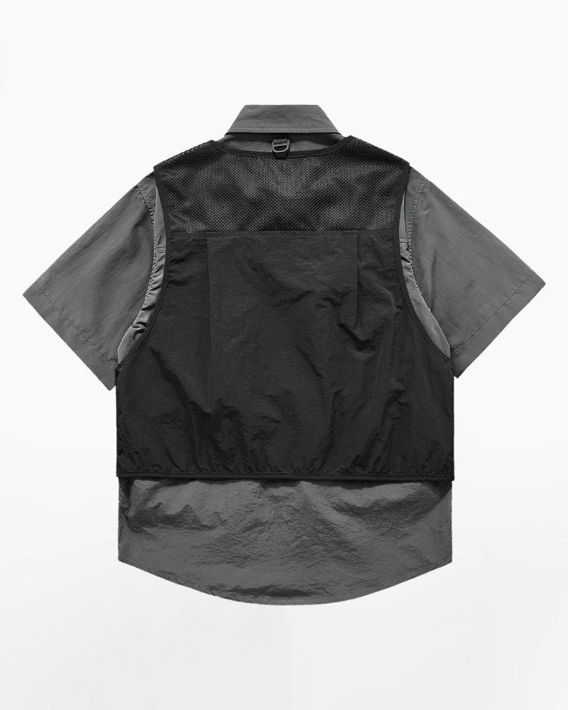 Functional Fake Two-Piece Short Sleeve Shirt