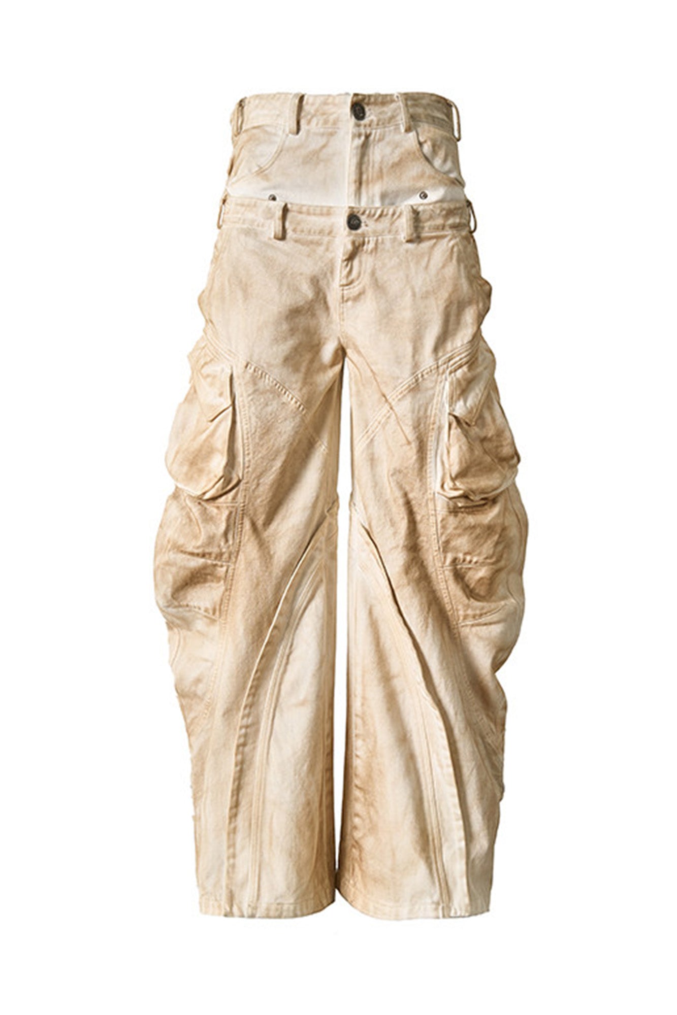Rusted Double-Waist Multi-Pocket Curved-Leg Cargo