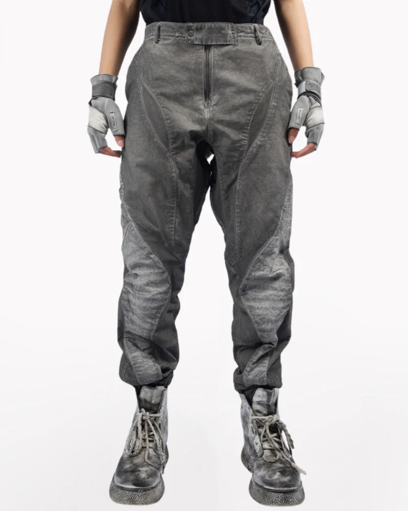 Post-Apocalyptic Wear Distressed Washed Patchwork Slim Cargo Pants