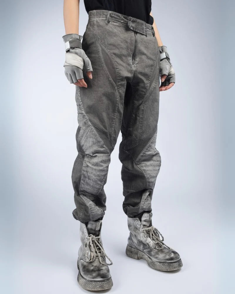 Post-Apocalyptic Wear Distressed Washed Patchwork Slim Cargo Pants