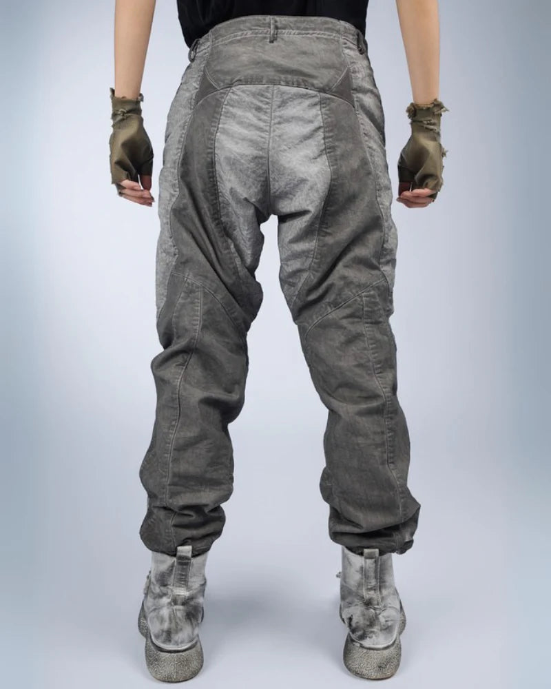 Post-Apocalyptic Wear Distressed Washed Patchwork Slim Cargo Pants