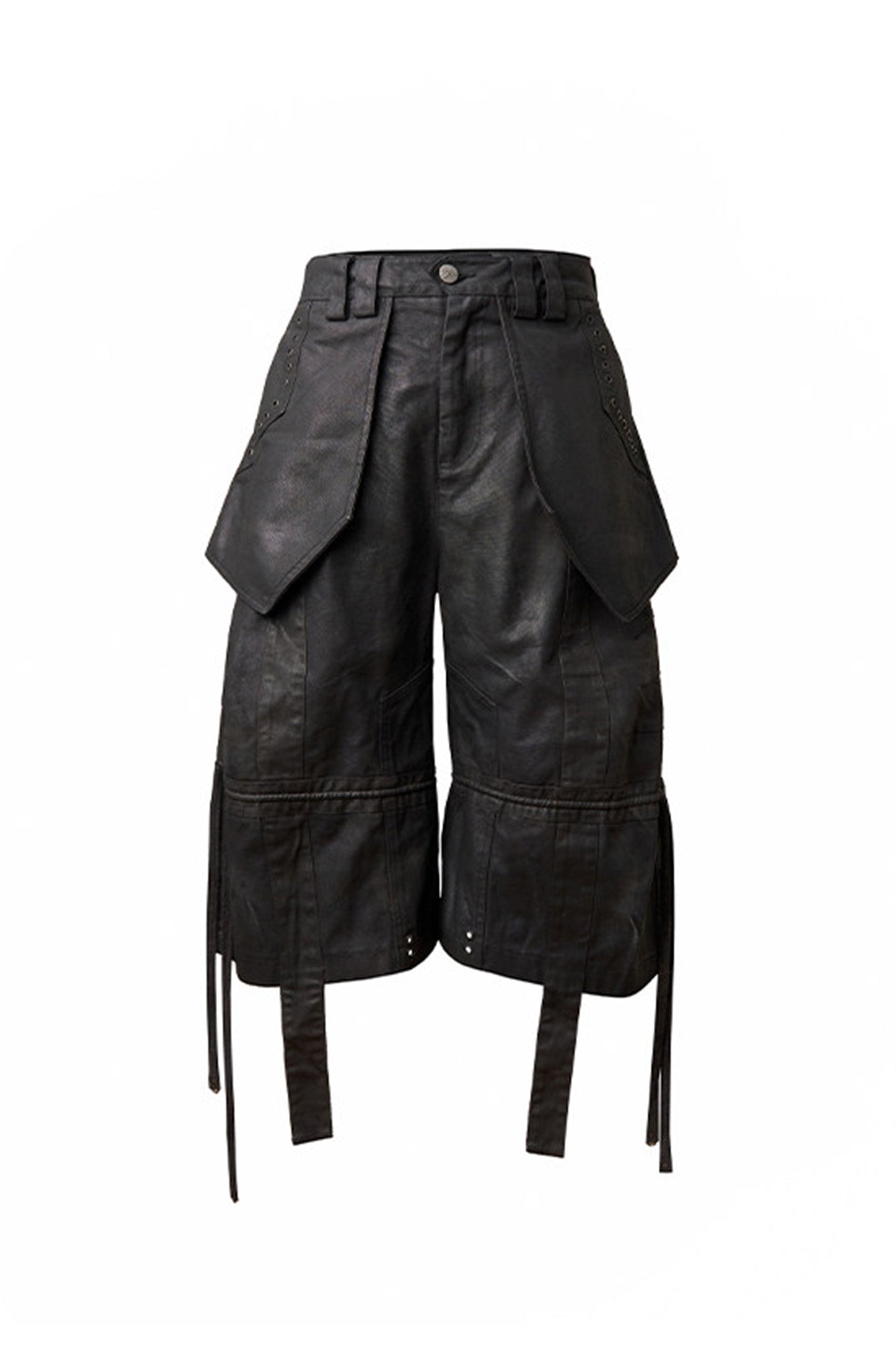 Waxed Layered Drape Strap Shorts