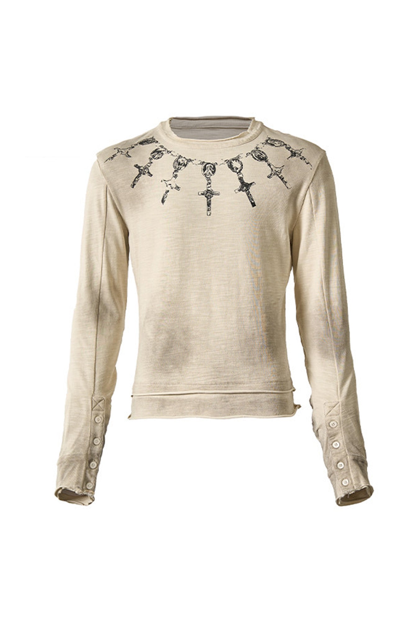 Distressed Cross Chain Graphic Long-Sleeve Tee