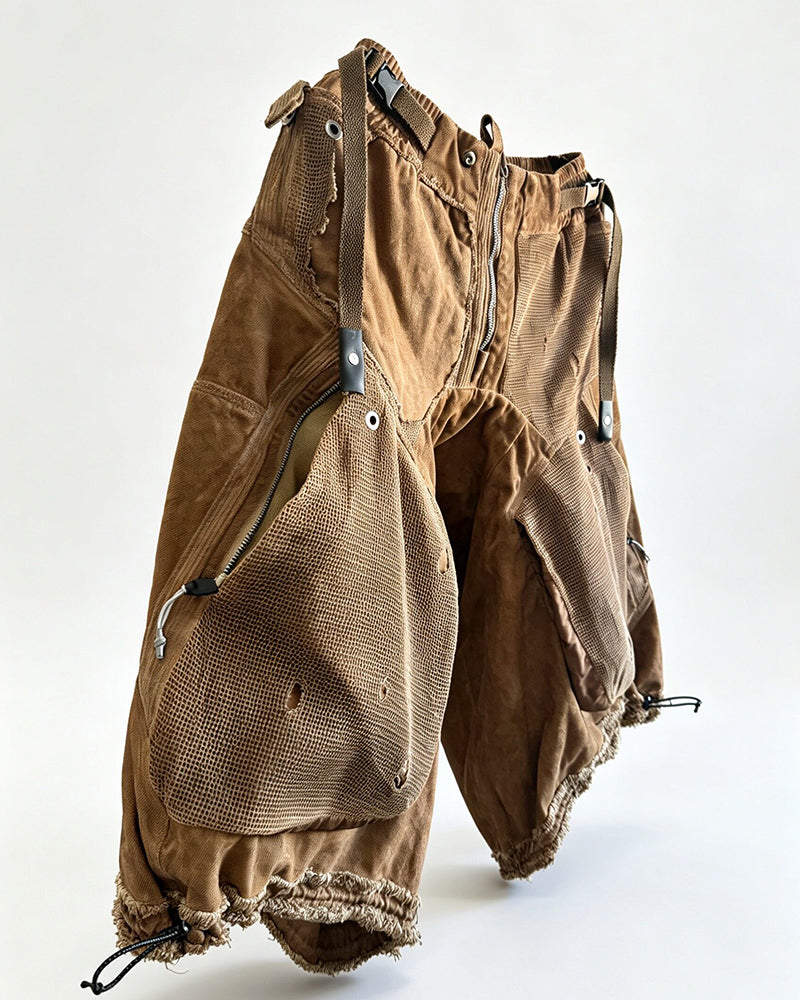Post-Apocalyptic Distressed Mesh Drop Crotch Shorts