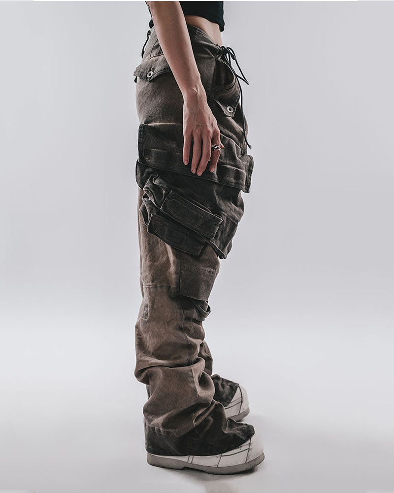 Washed Vintage Spliced Workwear Cargo Pants