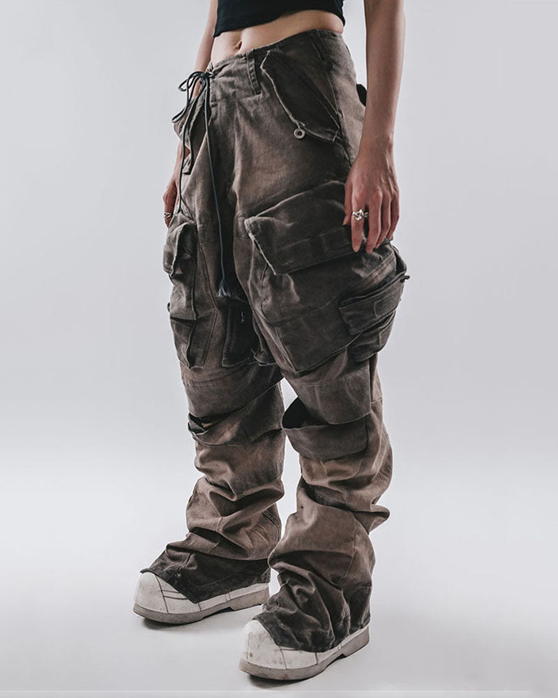 Washed Vintage Spliced Workwear Cargo Pants