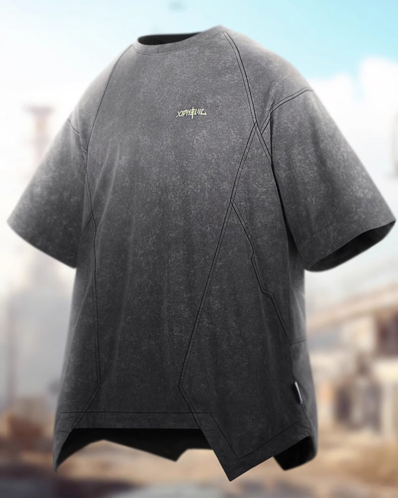 Cyberpunk Washed Distressed Asymmetrical Techwear T-Shirt