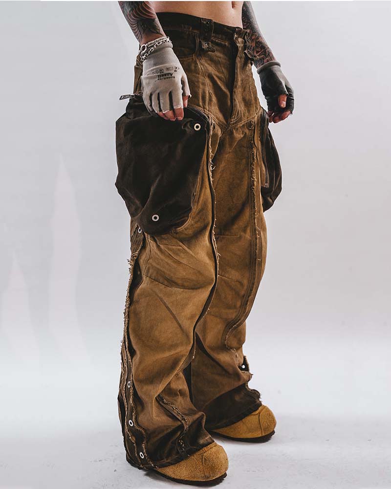Wide-Leg Adjustable Raw-Edge Hunter Pants