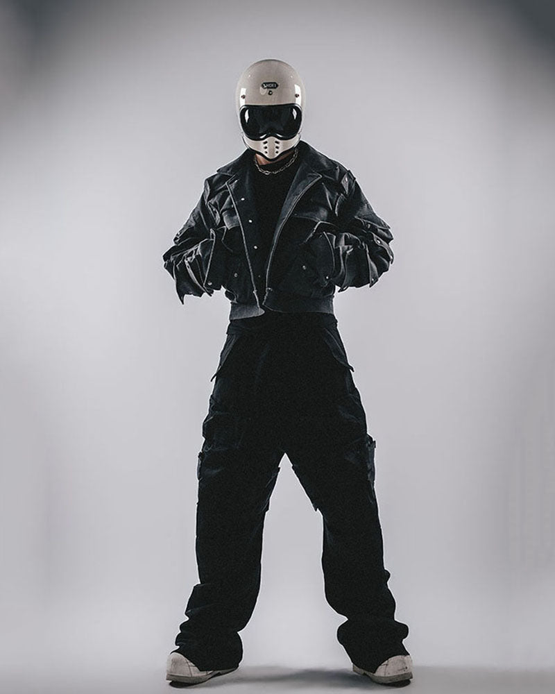 Dystopian Modular Multi-Pocket Armored Denim Jacket