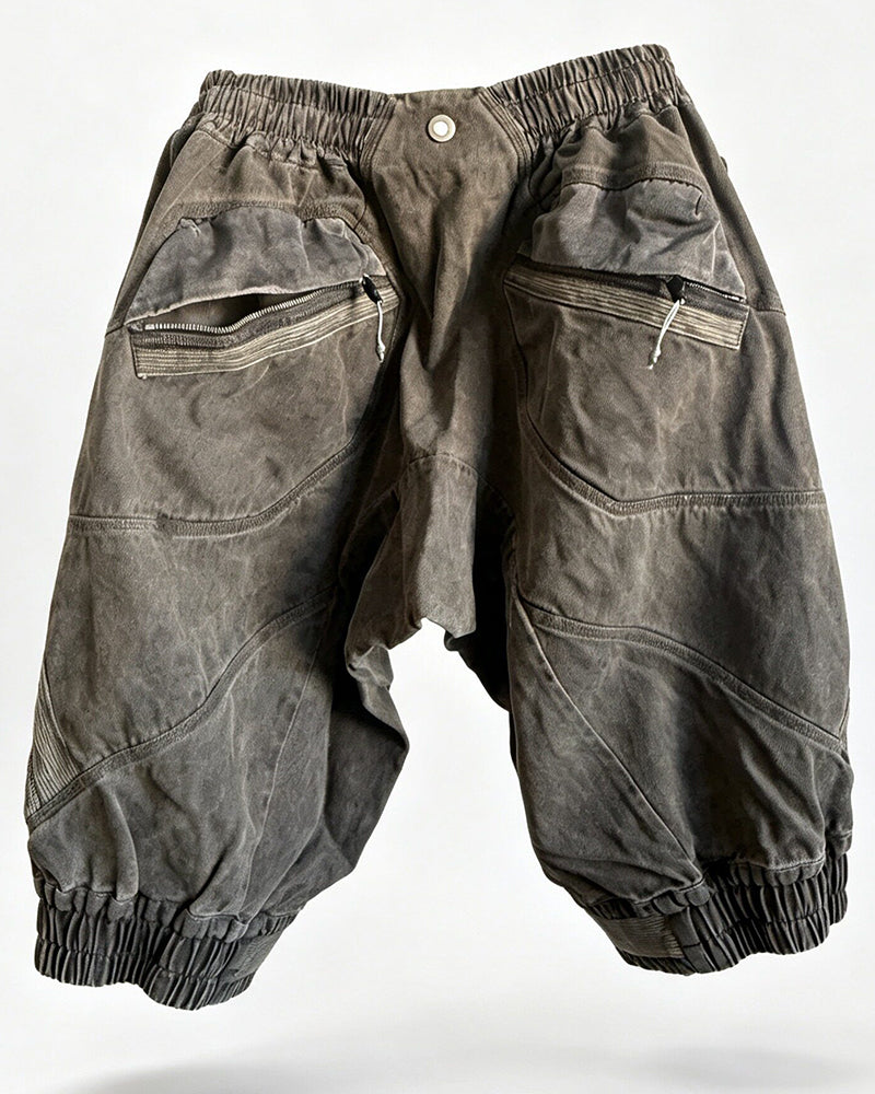 Post-Apocalyptic Distressed Mesh-Panel Shorts
