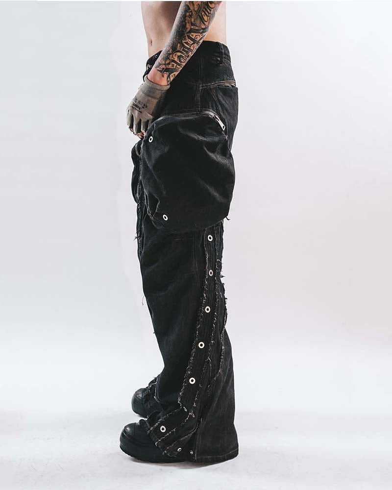 Wide-Leg Adjustable Raw-Edge Hunter Pants