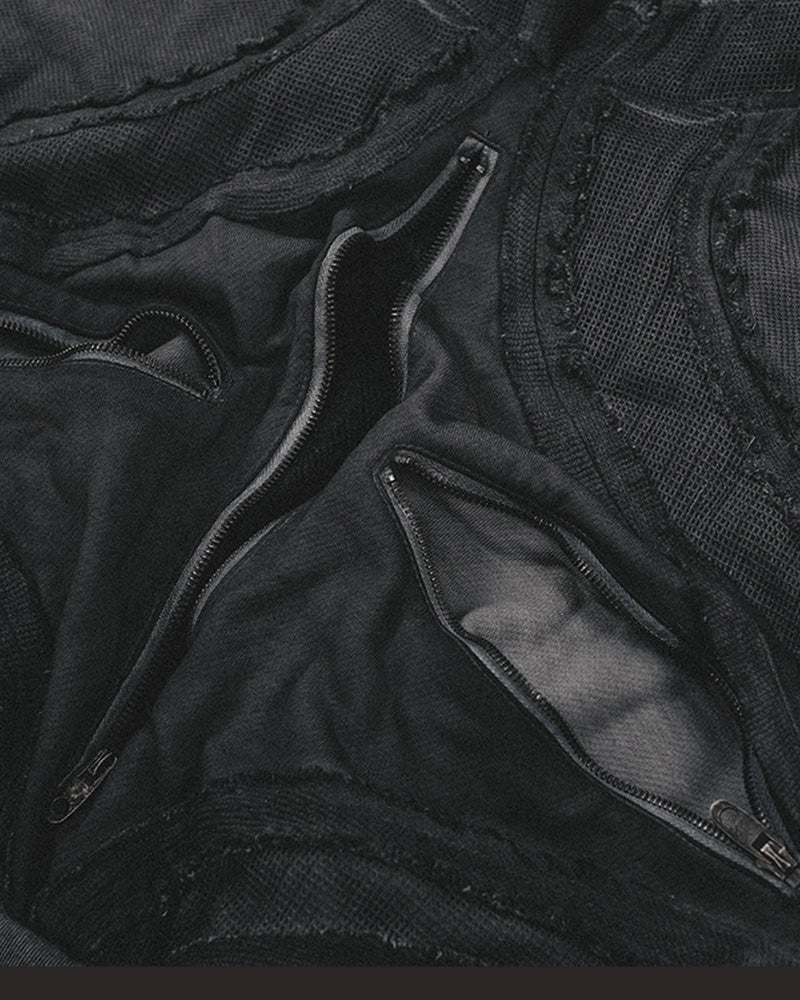 Post-Apocalyptic Layered Mesh Hooded Cropped Jacket