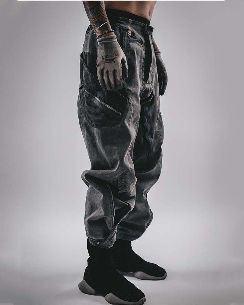Wasteland Techwear Multi-Pocket Zip-Adjust Parachute Cargo Pants