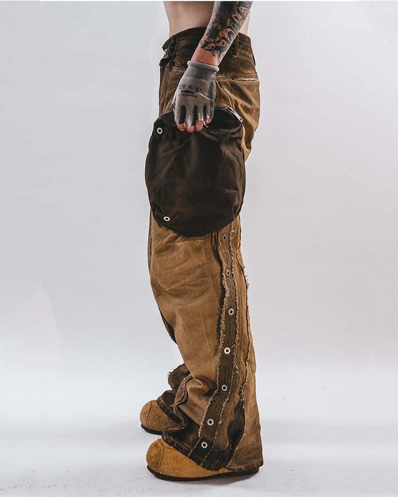 Wide-Leg Adjustable Raw-Edge Hunter Pants