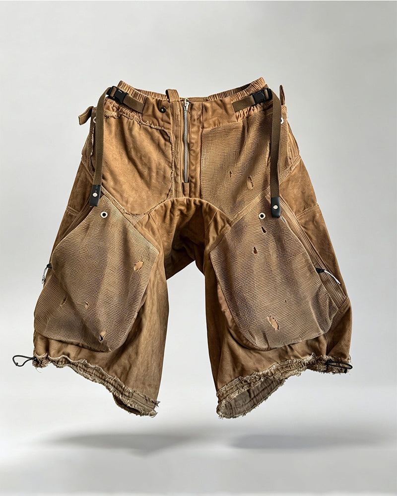 Post-Apocalyptic Distressed Mesh Drop Crotch Shorts