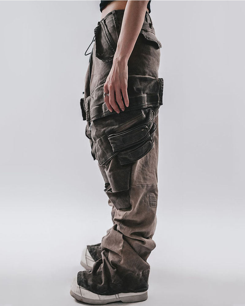 Washed Vintage Spliced Workwear Cargo Pants