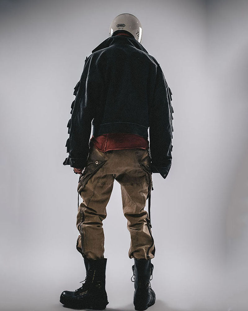 Dystopian Modular Multi-Pocket Armored Denim Jacket