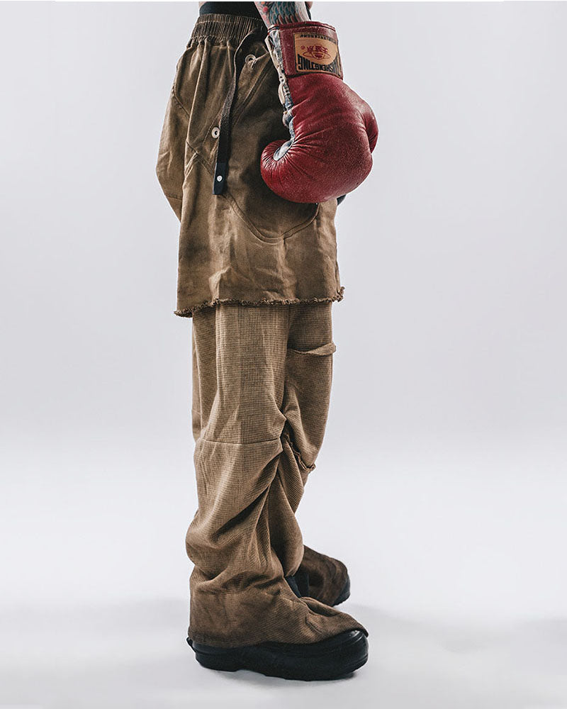 Wasteland Vintage Wash Patchwork Strap Wide Leg Pants